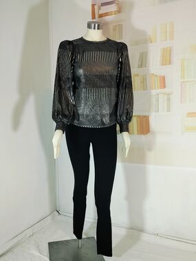 Metallic Ribbed Knit Top in Black and Silver